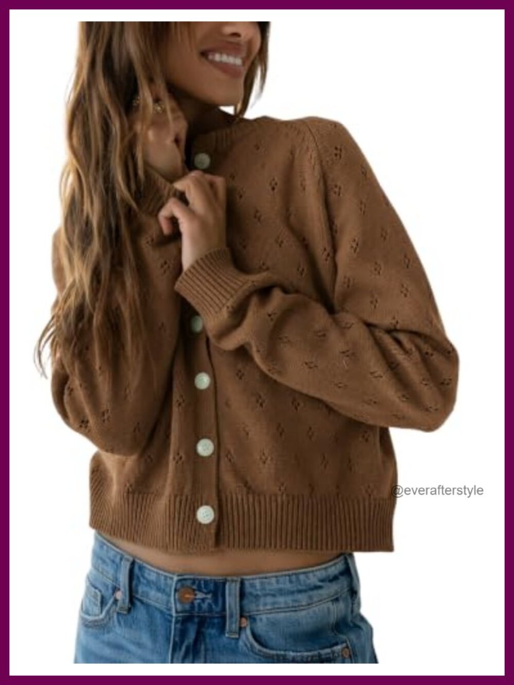 Women's Casual Crewneck Button Down Cardigan Sweater Long Sleeve Ribbed Knit